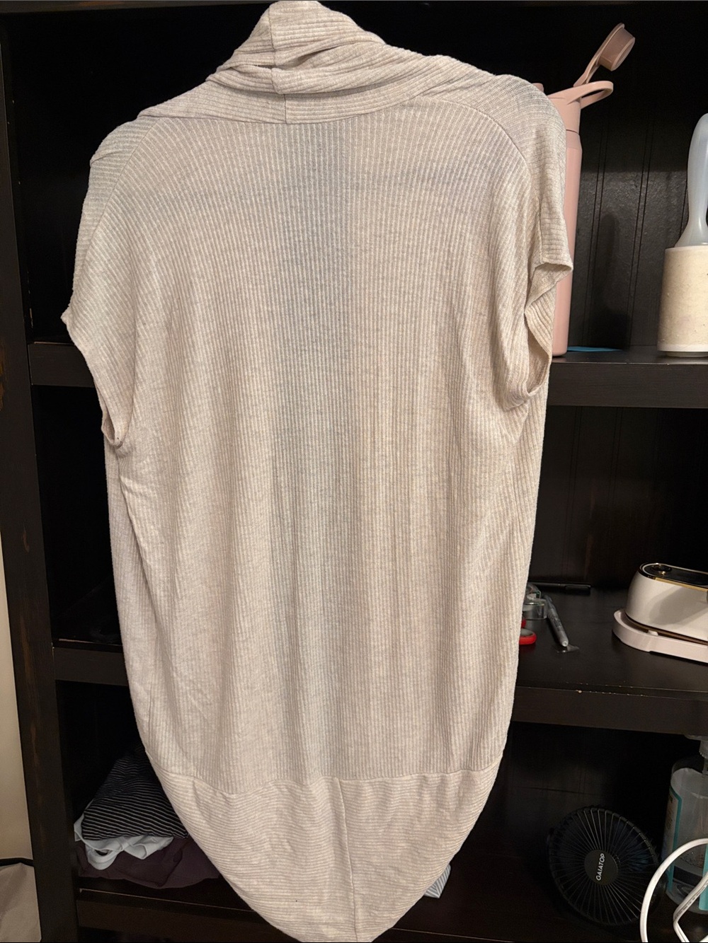 Open-Front Ribbed Cardigan in Light Beige - Picture 3 of 3